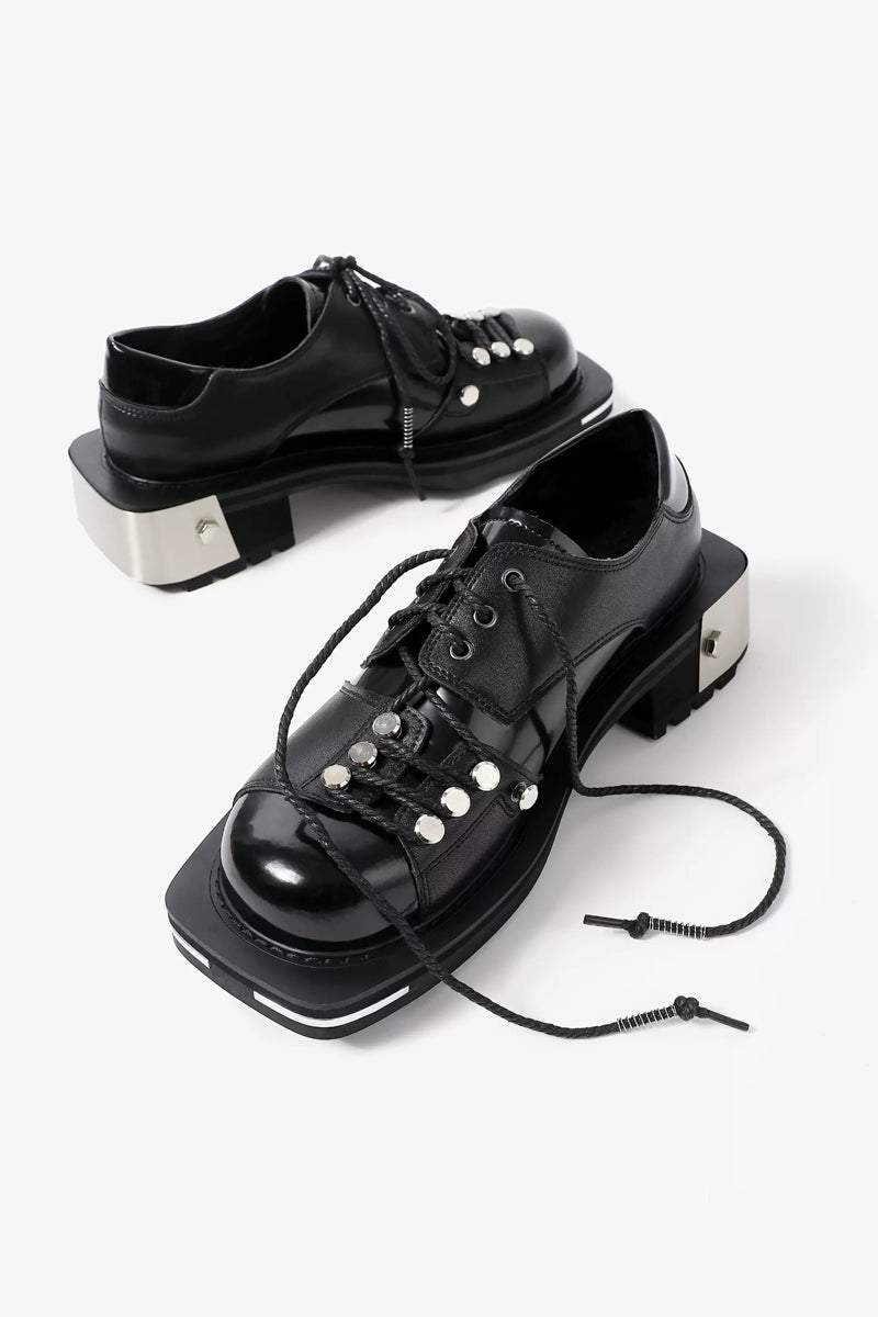 Round-Toe Platform Leather Derby Shoes