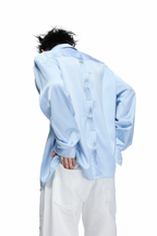 Pleated Satin Long Sleeve Shirt