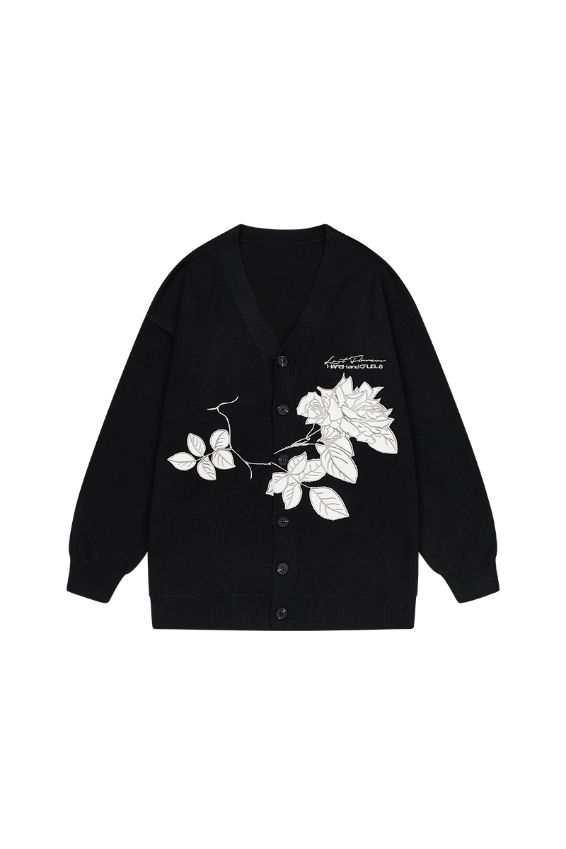 Rose Patches Knit Cardigan Sweater