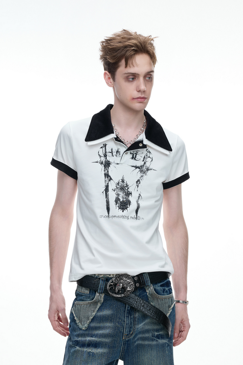 Double Collar Printed Polo