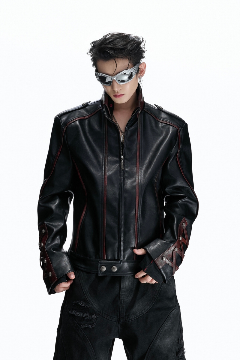 Cross Strap Leather Jacket