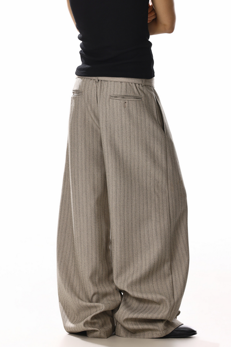 Striped Barrel Leg Trousers