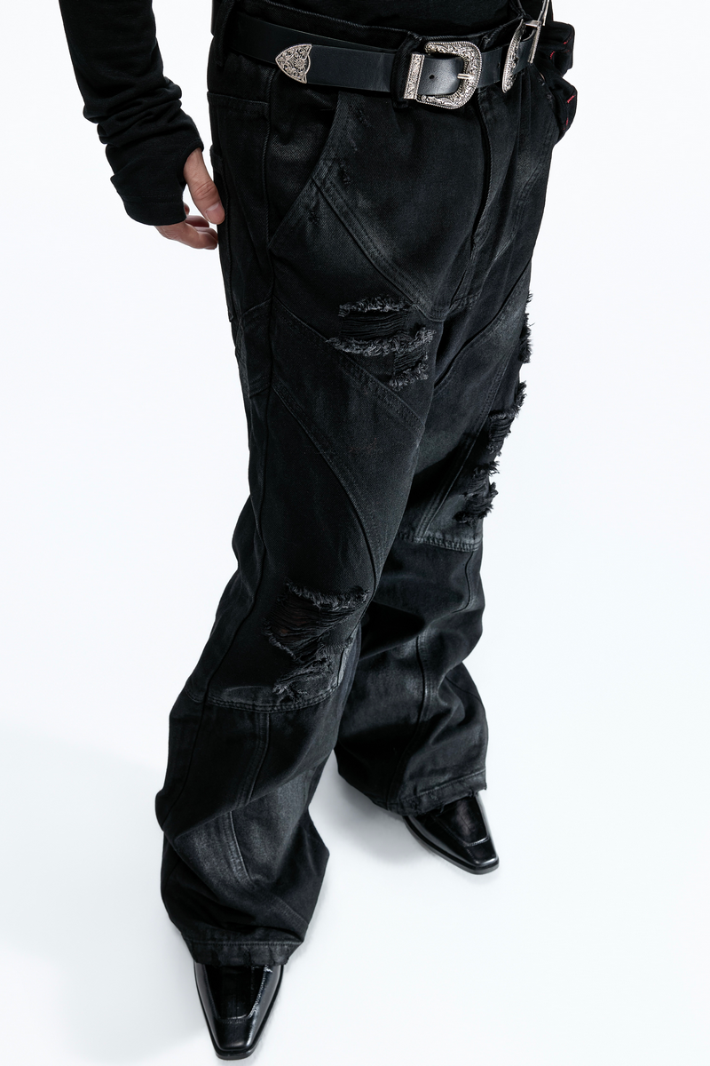 Waxed Distressed Flare Jeans