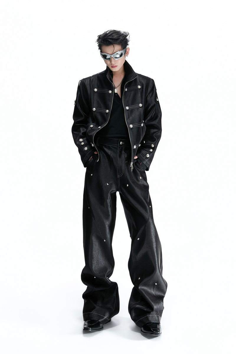 Satin Military Cropped Jacket & Trousers Separates
