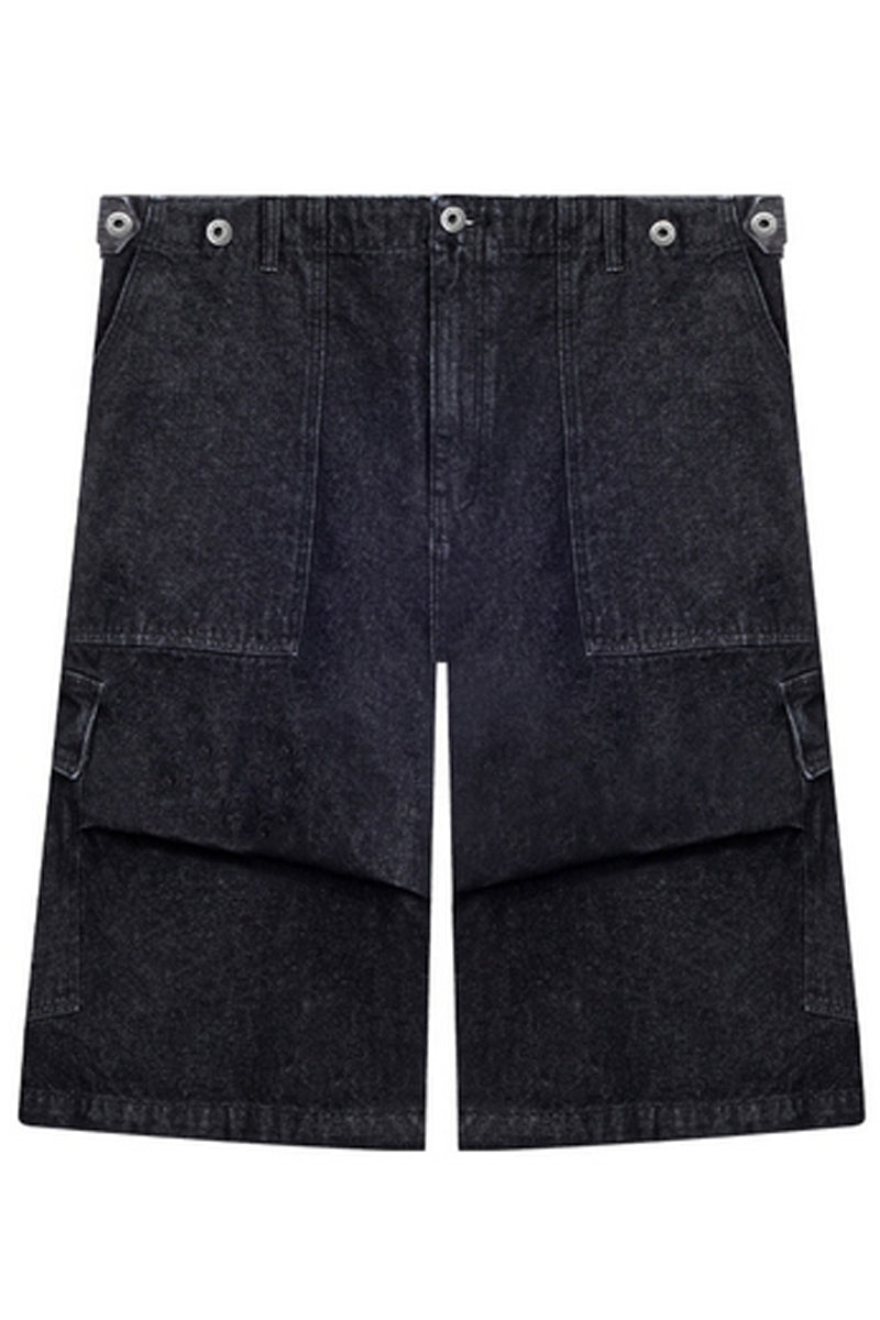 Two-Tone Cargo Denim Shorts