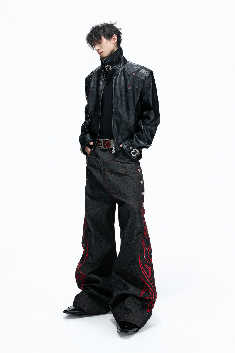 Double Waist Rhinestone Jeans