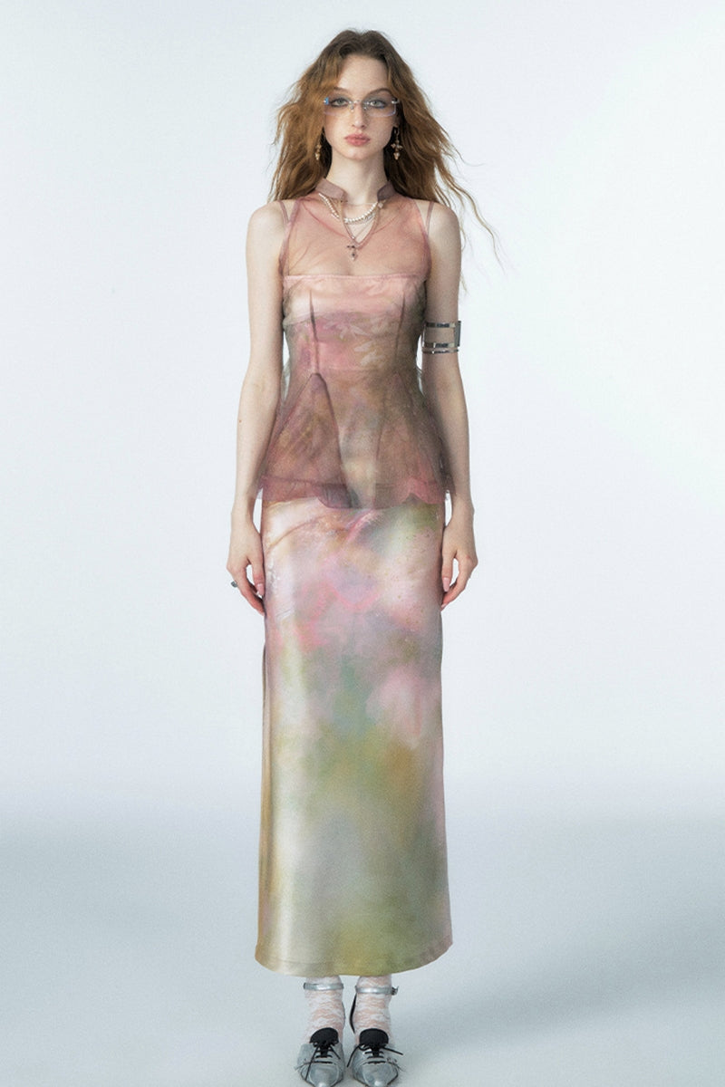 Organza Overlay Satin Dress - Pink / S Organza Overlay Satin Dress - Pink / S