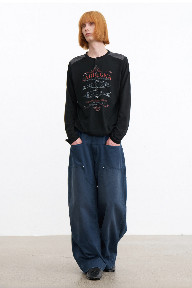 Distressed Sardine Henley Shirt