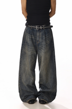Distressed Whisker Wide Leg Jeans