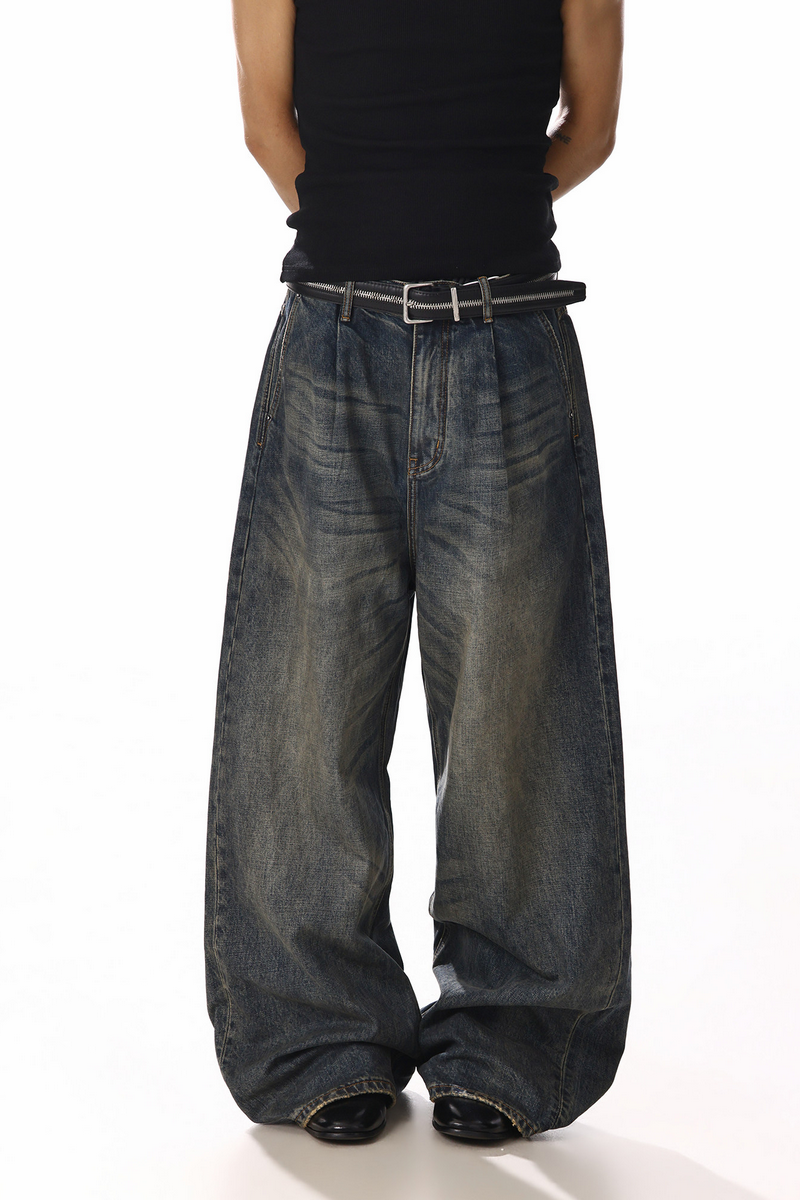 Distressed Whisker Wide Leg Jeans