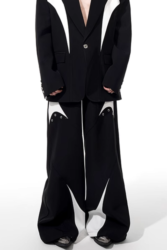 Structured Padded Shoulder Patchwork Trousers – Copping Zone Structured Padded Shoulder Patchwork Trousers – Copping Zone