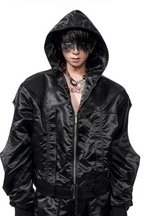 Cropped Hooded Ruched Sleeve Bomber Jacket