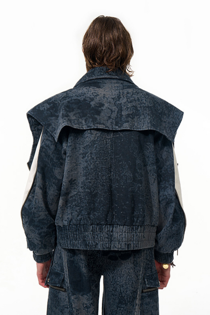Zipper Patchwork Double Layer Denim Jacket