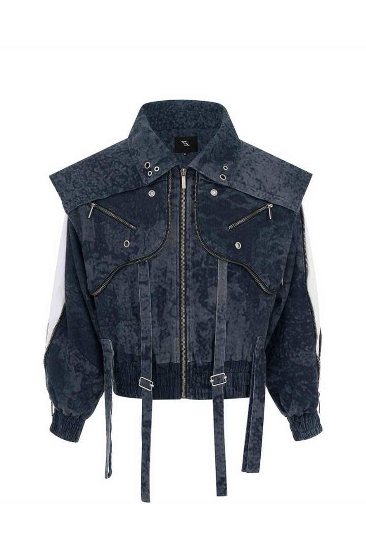 Zipper Patchwork Double Layer Denim Jacket