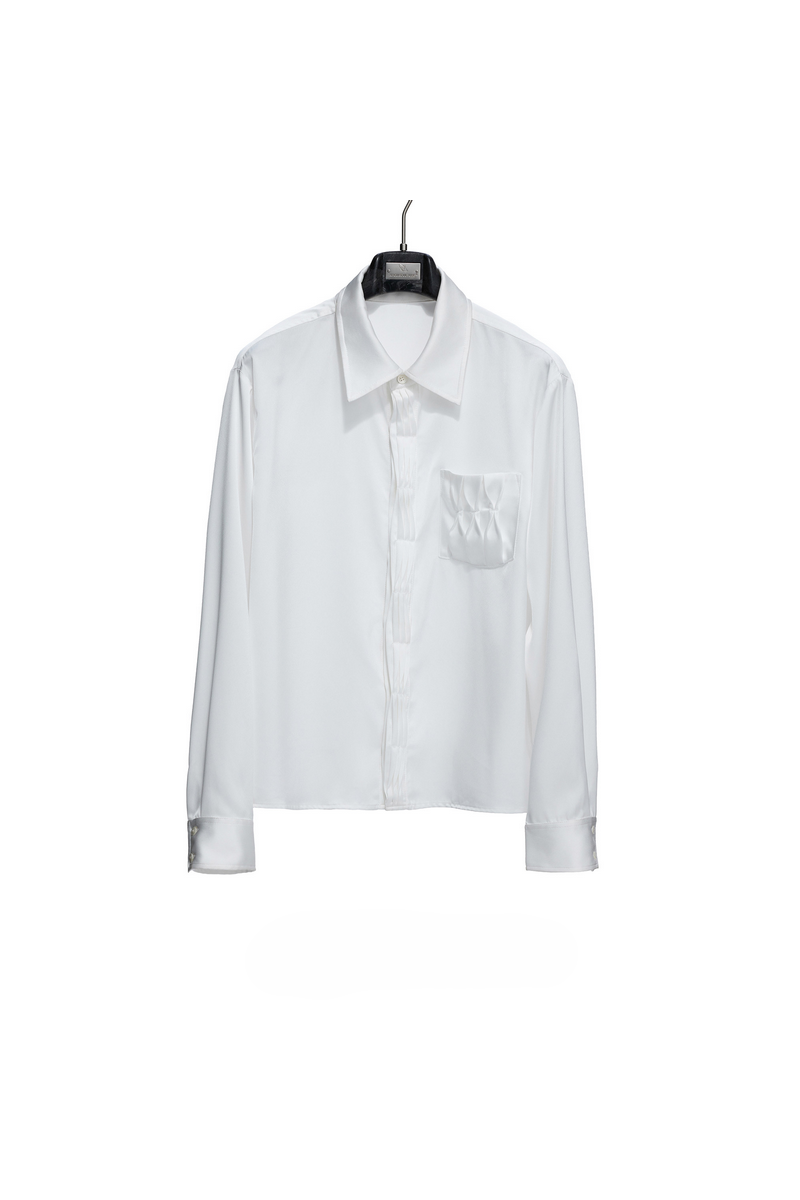 Pleated Satin Long Sleeve Shirt