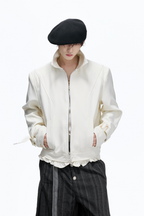 Embroidered Leather Panel Jacket