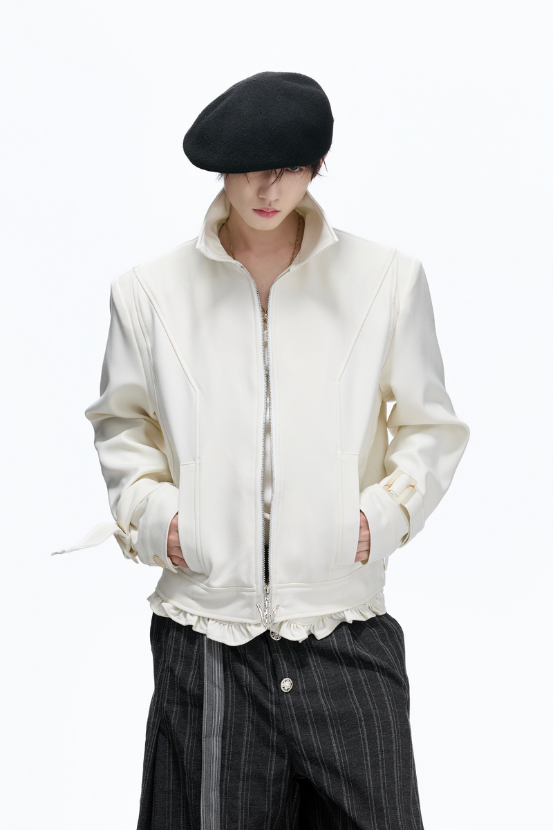 Embroidered Leather Panel Jacket