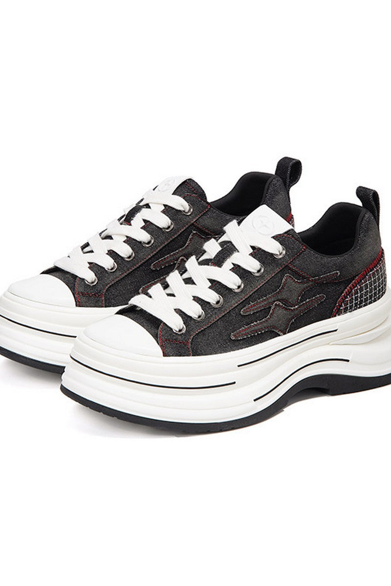 Black And Red Platform Canvas Sneakers