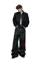 Embroidered Leather Panel Jacket