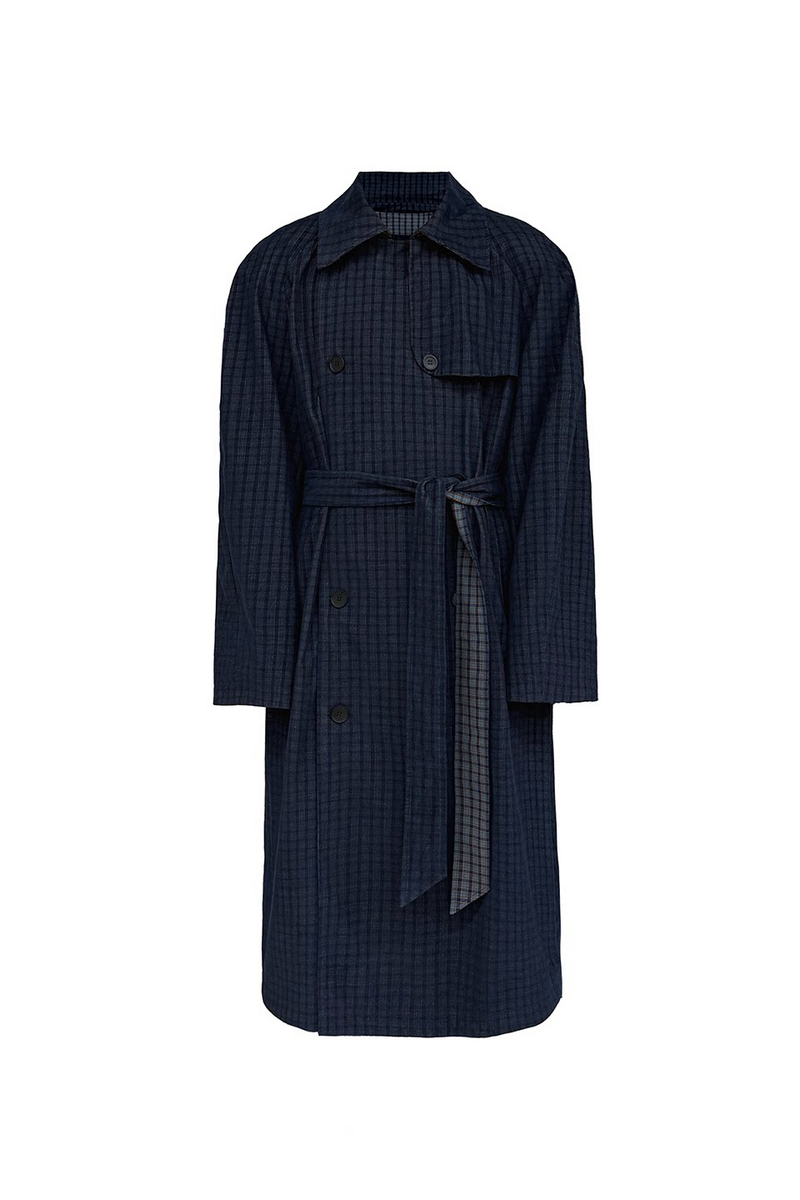 Plaid Corduroy Trench Coat