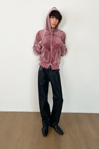 Washed Velvet Zip Hoodie