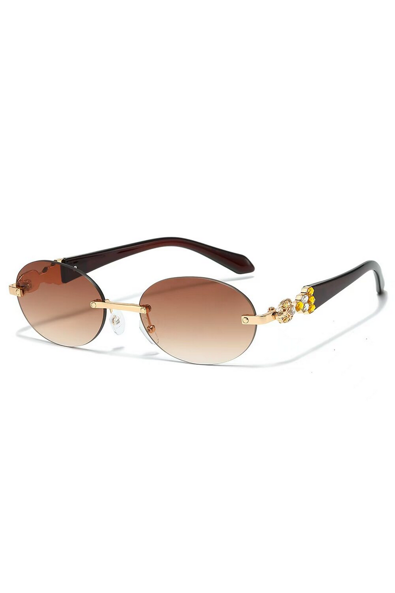 Elegant Rimless Rhinestone Oval Sunglasses