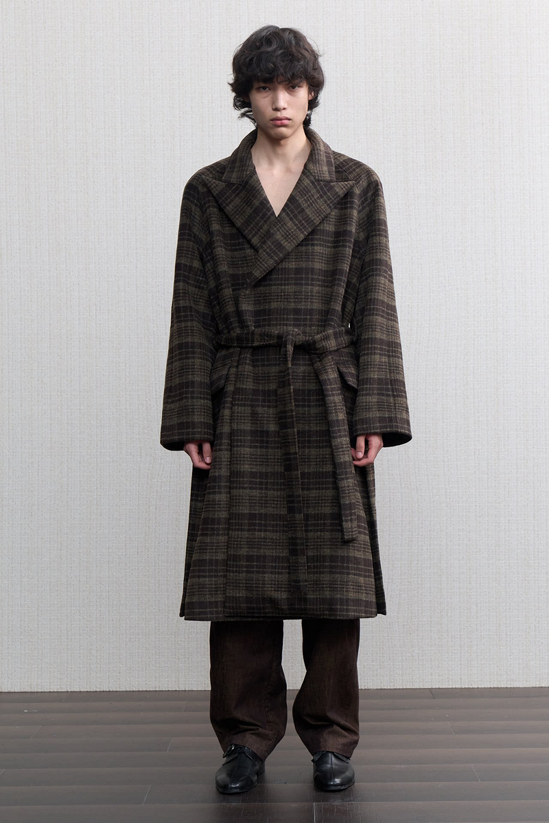 Plaid Wool Long Coat