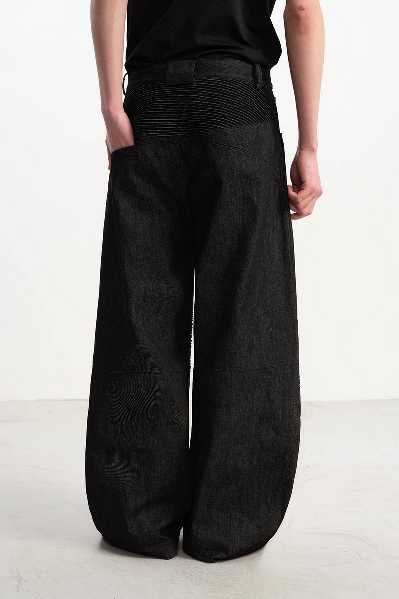 Raw Wide Leg Biker Jeans