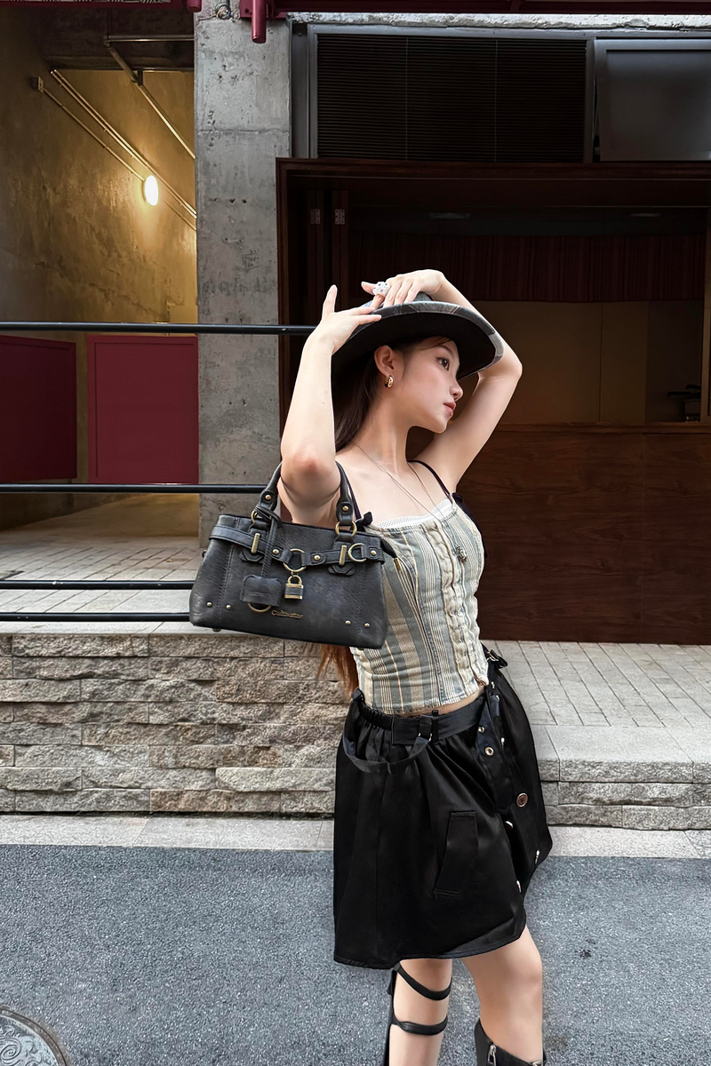 Distressed Lock Crossbody Bag