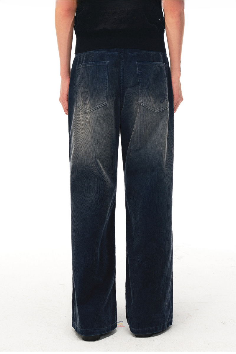 Distressed Corduroy Straight Trousers