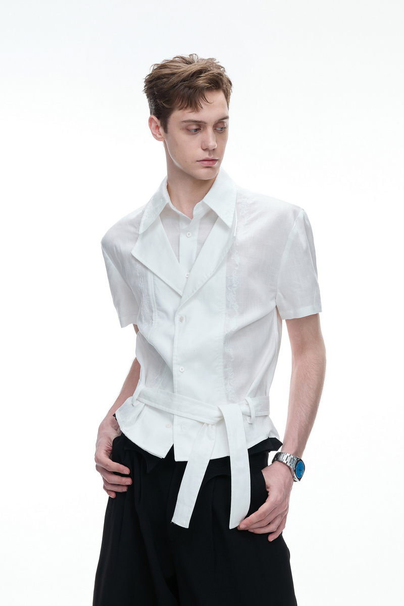 Layered Embroidered Linen Shirt