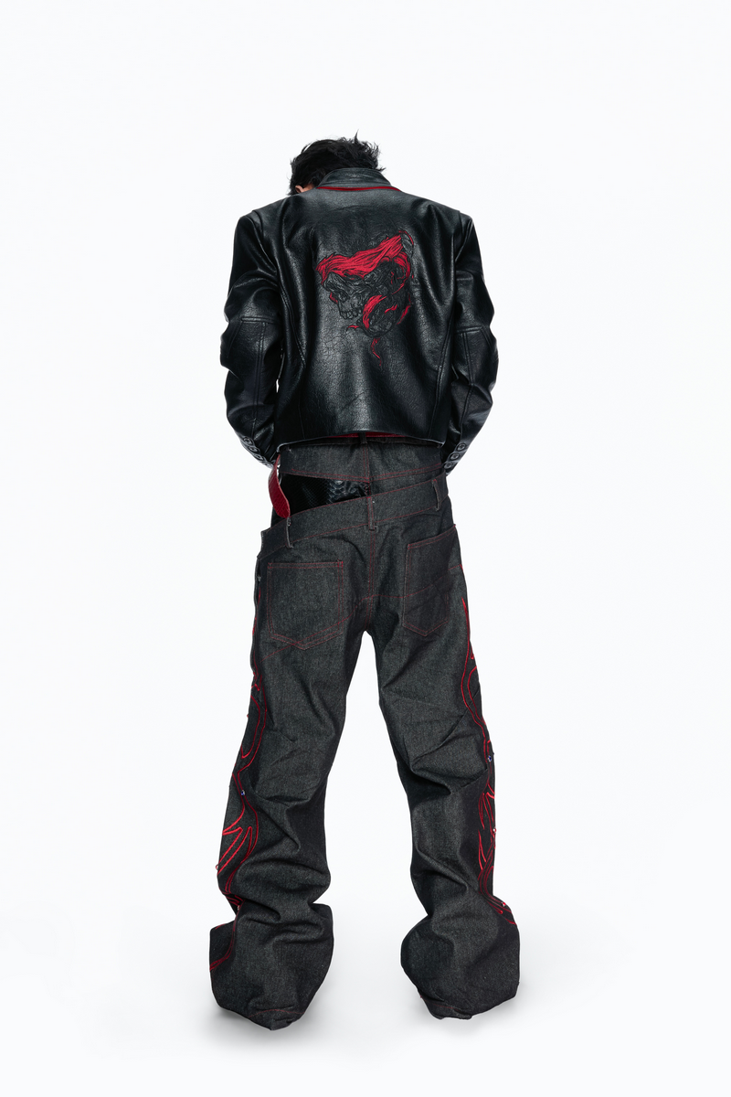 Double Waist Rhinestone Jeans