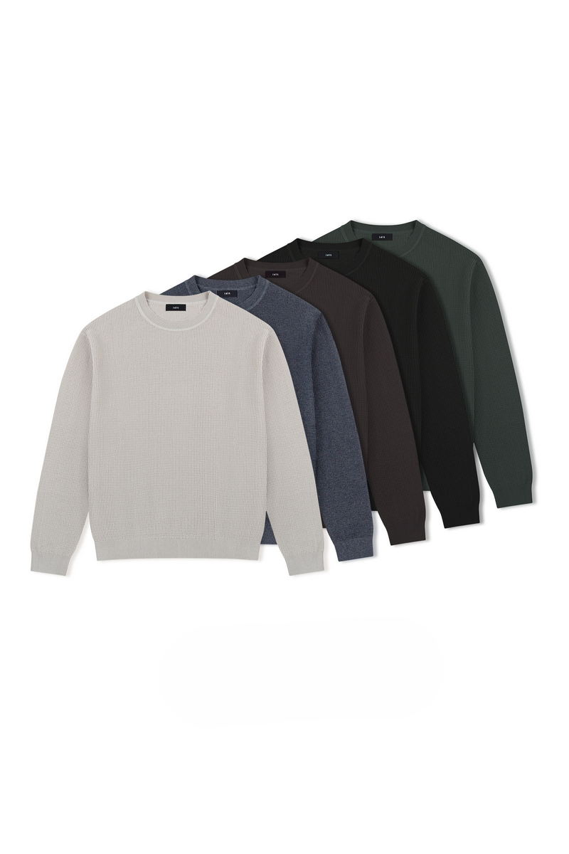 Waffle Knit Crewneck Sweater