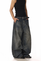 Distressed Whisker Wide Leg Jeans