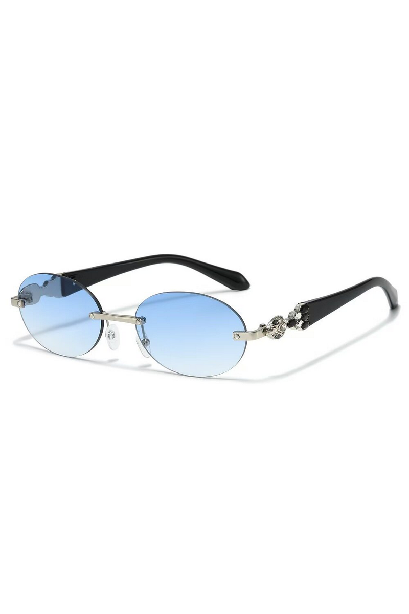 Elegant Rimless Rhinestone Oval Sunglasses