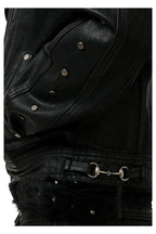 Waxed Studded Denim Jacket — Black, model and product detail view