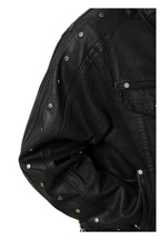 Waxed Studded Denim Jacket — Black, model and product detail view