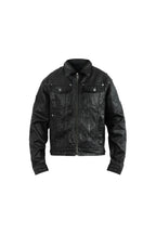 Waxed Studded Denim Jacket — Black, product view on white background