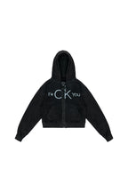 Distressed Letter Graphic Hoodie — Washed Black, product view on white background