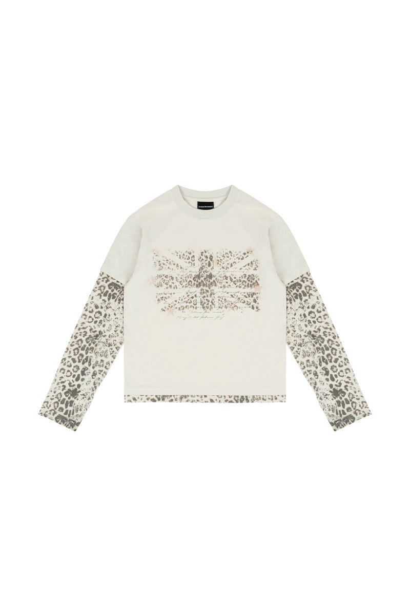Leopard Union Jack Layered Tee — Apricot, product view on white background