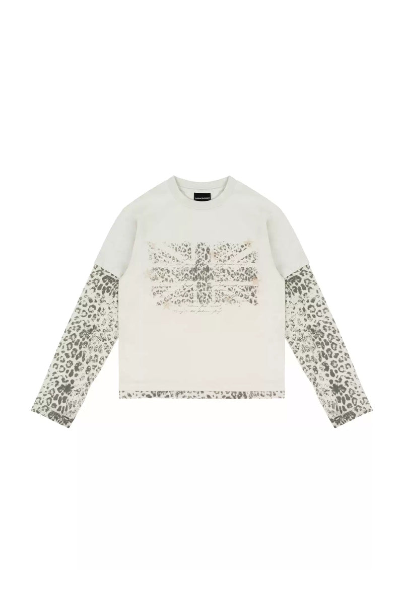 Leopard Union Jack Layered Tee — Apricot, model and product detail view