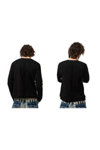 Studded Script Henley Longsleeve — Black, model and product detail view