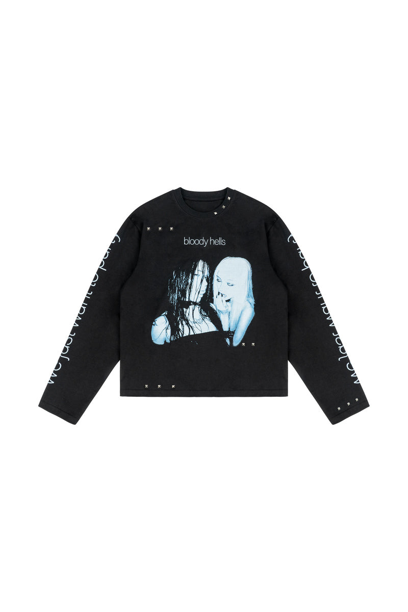 Y2K Portrait Graphic Longsleeve — Black, product view on white background