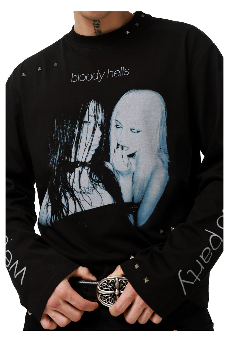 Y2K Portrait Graphic Longsleeve — Black, model and product detail view