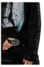 Y2K Portrait Graphic Longsleeve — Black, model and product detail view
