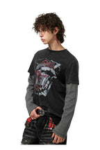 Distressed Rock Graphic Longsleeve — Washed Black, model and product detail view