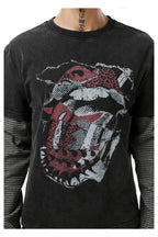 Distressed Rock Graphic Longsleeve — Washed Black, model and product detail view