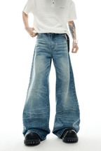 Distressed Creased Flare Denim