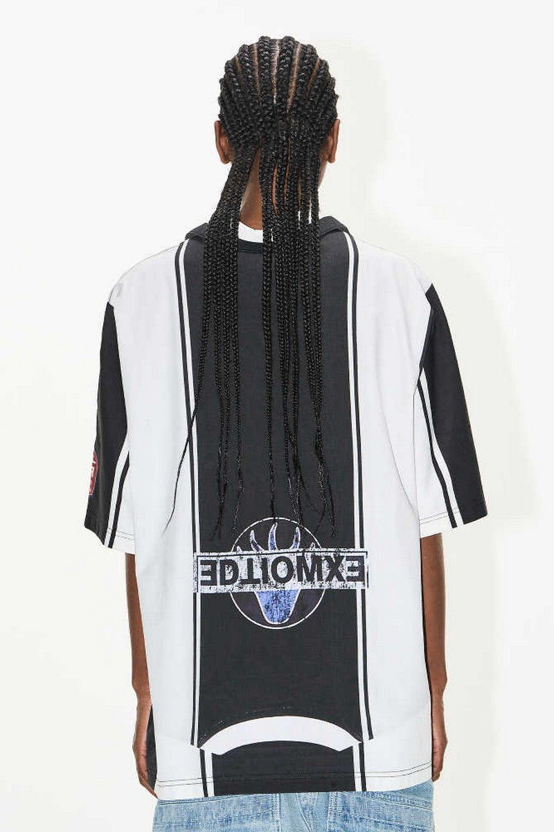 Striped Print Collar Jersey Tee