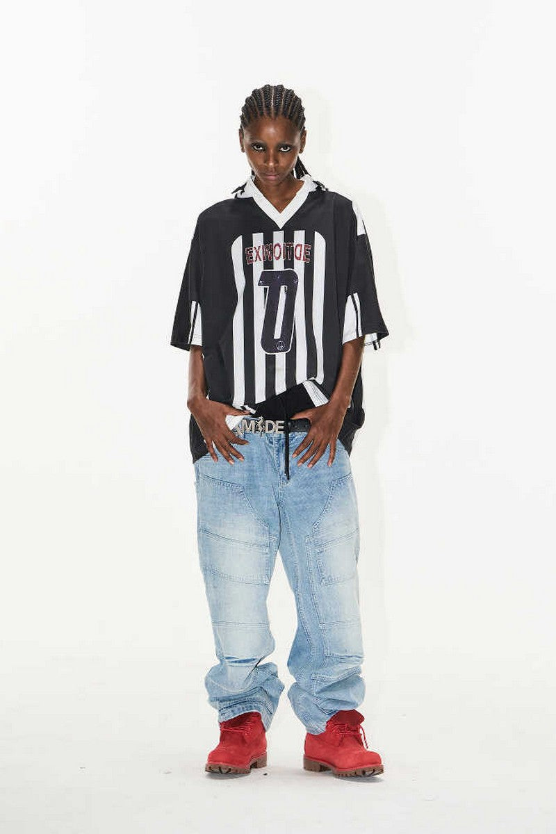 Striped Print Collar Jersey Tee